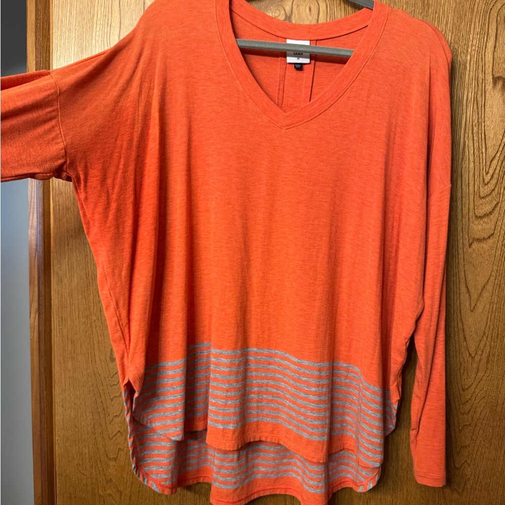 CAbi Orange V-Neck Tunic with Gray Stripes